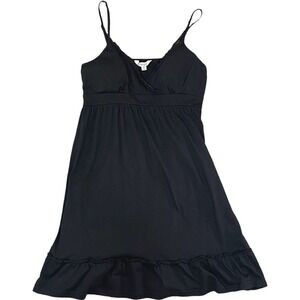 Vtg Energie Black Babydoll Cami Dress Lace Ruffle Hem Women L‎ Y2K Dark Fairy